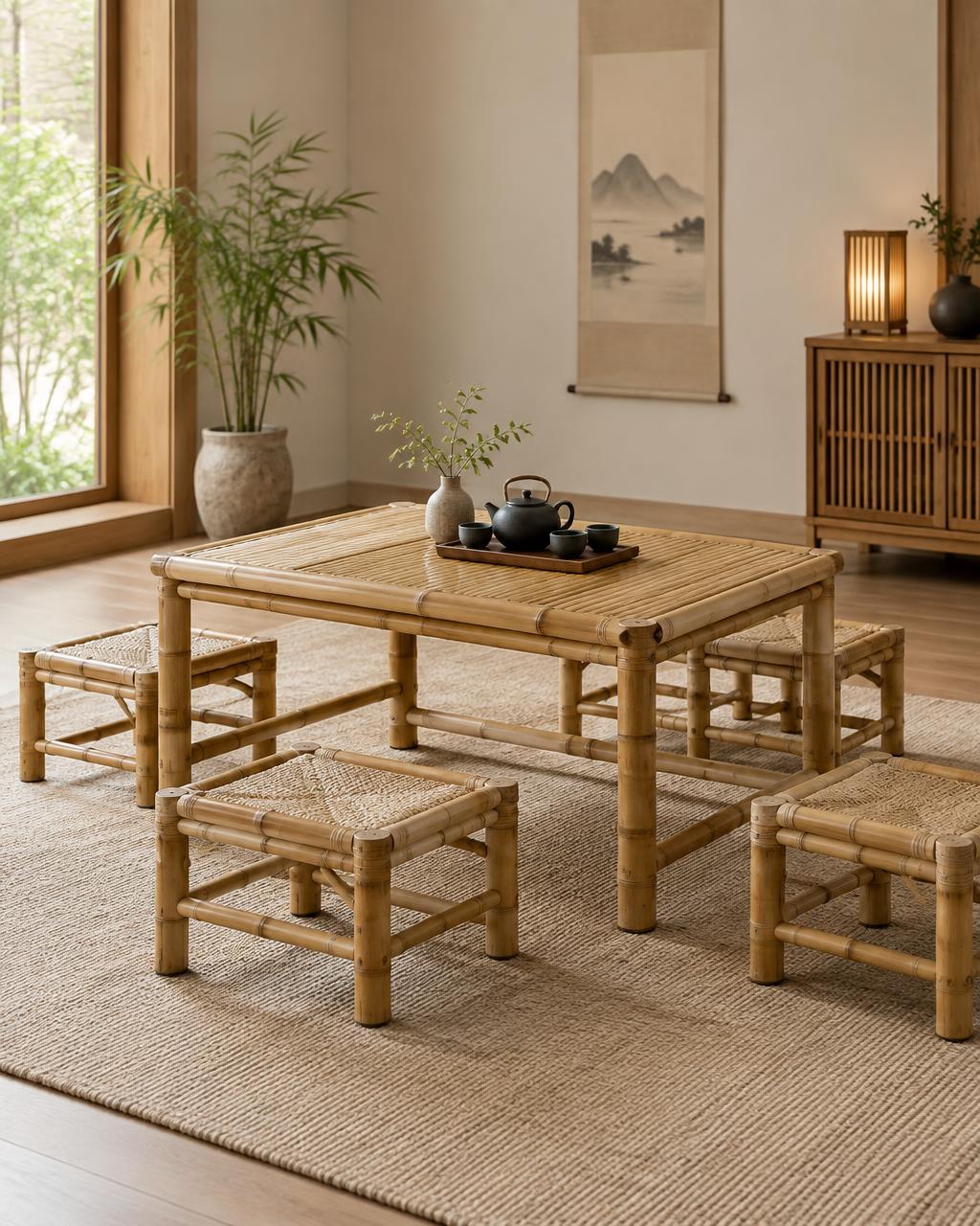 Bộ bàn ăn ghế đôn thấp