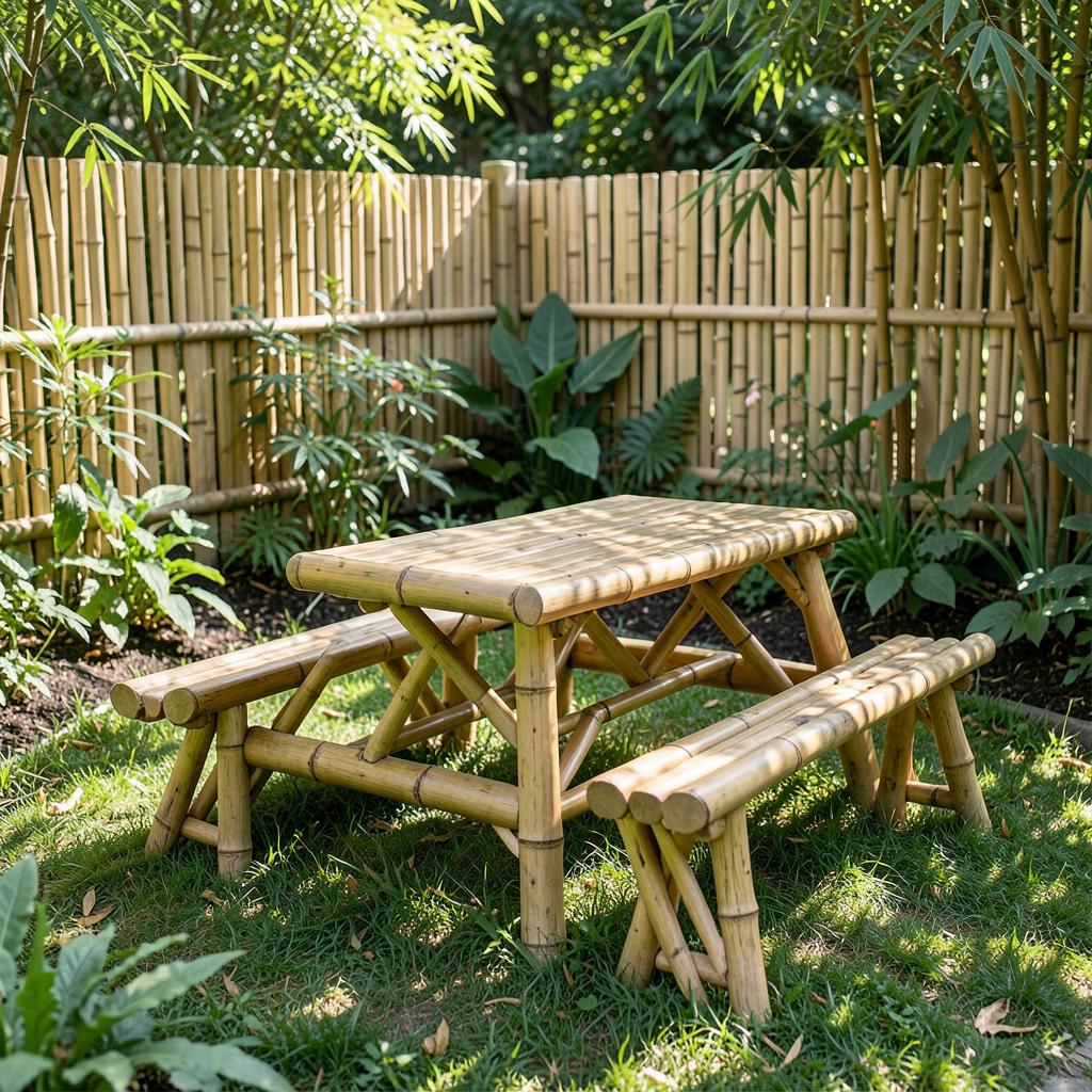 Bàn picnic tre kèm ghế dài