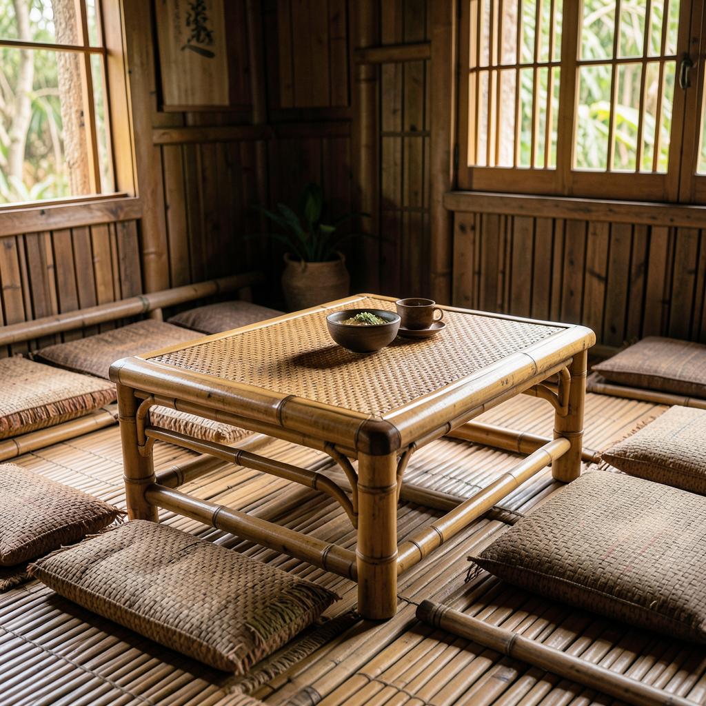 Bàn trà sạn tre Quê Hương