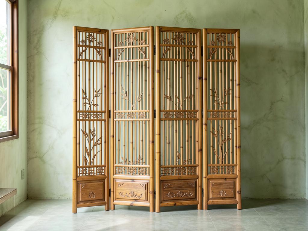 Bình phong tre Tứ Quý