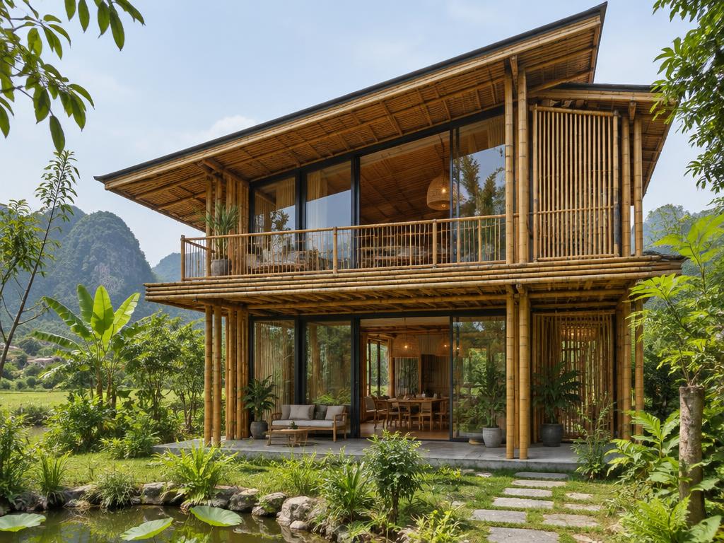 Nhà tre 2 tầng mái lệch