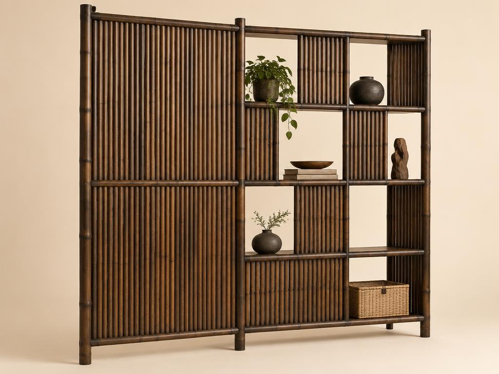 Vách ngăn tre kết hợp kệ